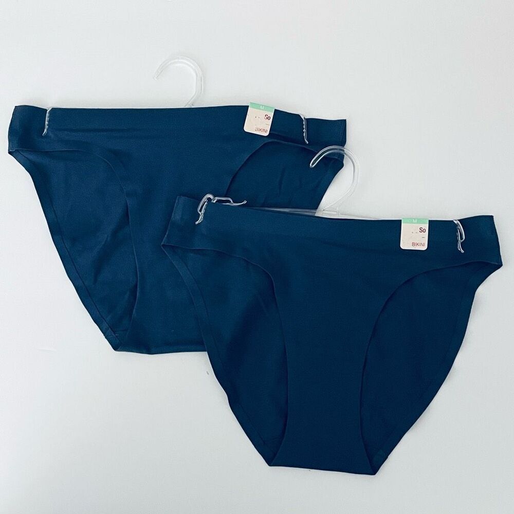 NWT 2 Pack Sz M SO Navy Blue Seamless High Waist Bikini Comfy Stretchy Panties